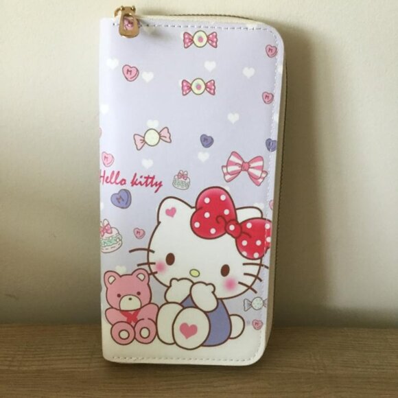 Hello Kitty 3 Pc. Bundle- Pink Polka Dot Backpack, Bag Charm Lavender Wallet NEW - Picture 4 of 6